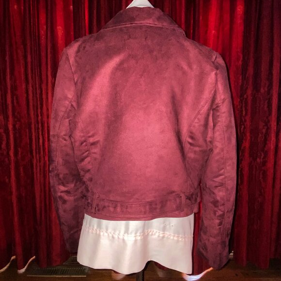LC Lauren Conrad Runway Faux Suede Moto Jacket, NWT, Wine, Size 16 - Picture 7 of 10